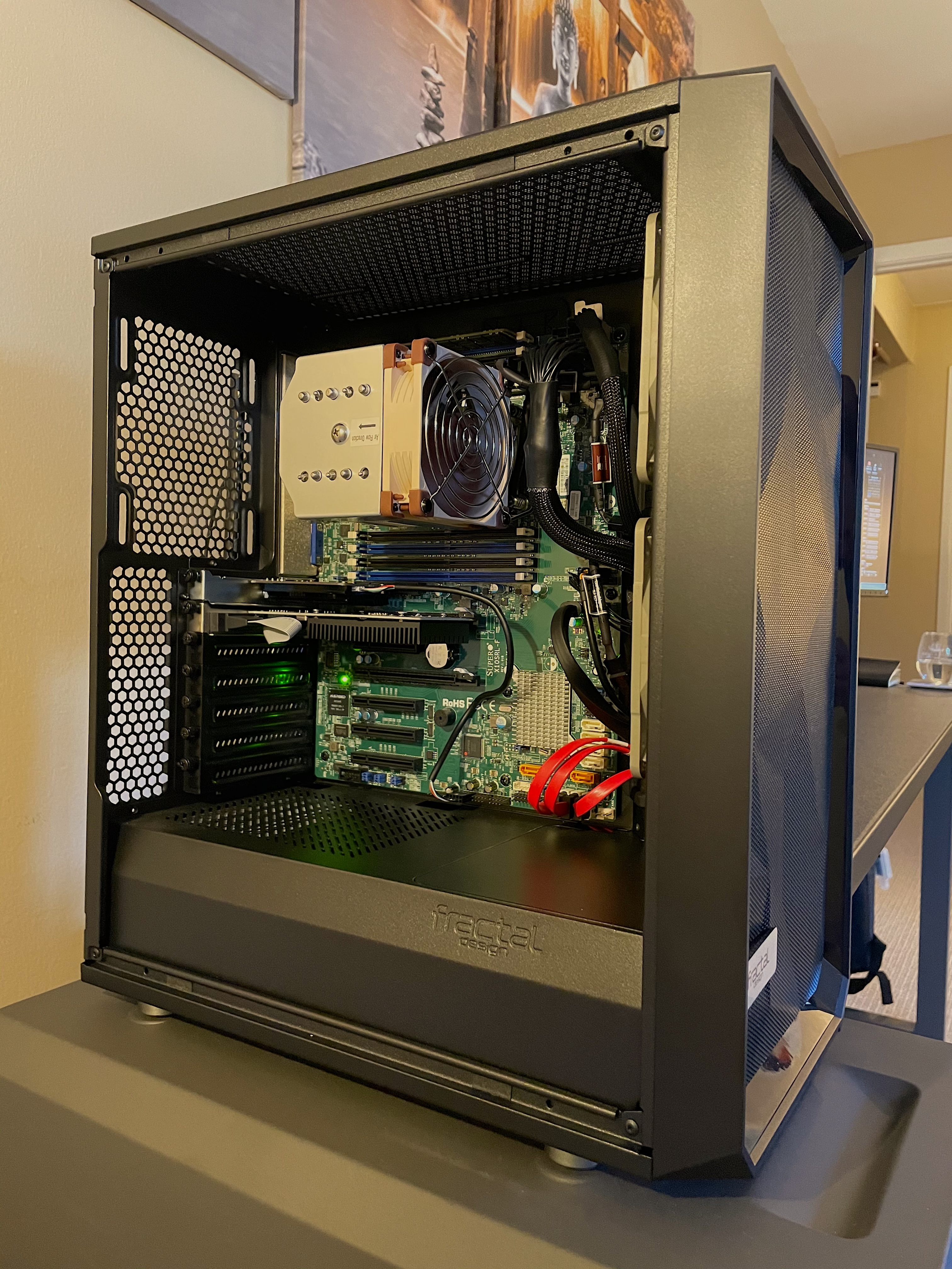 Hero Image: Completed Meshify C homelab running